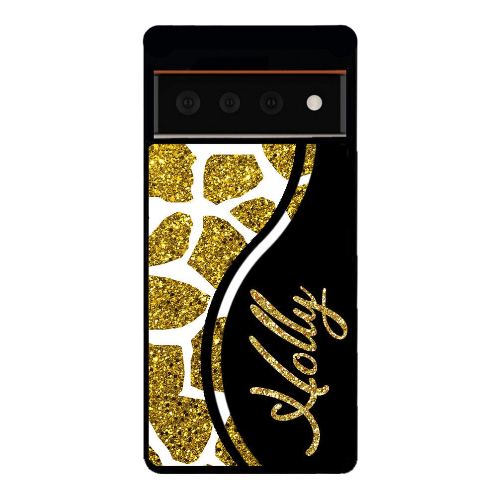 Gold Glitter Giraffe Curvy Personalized Google Phone Case