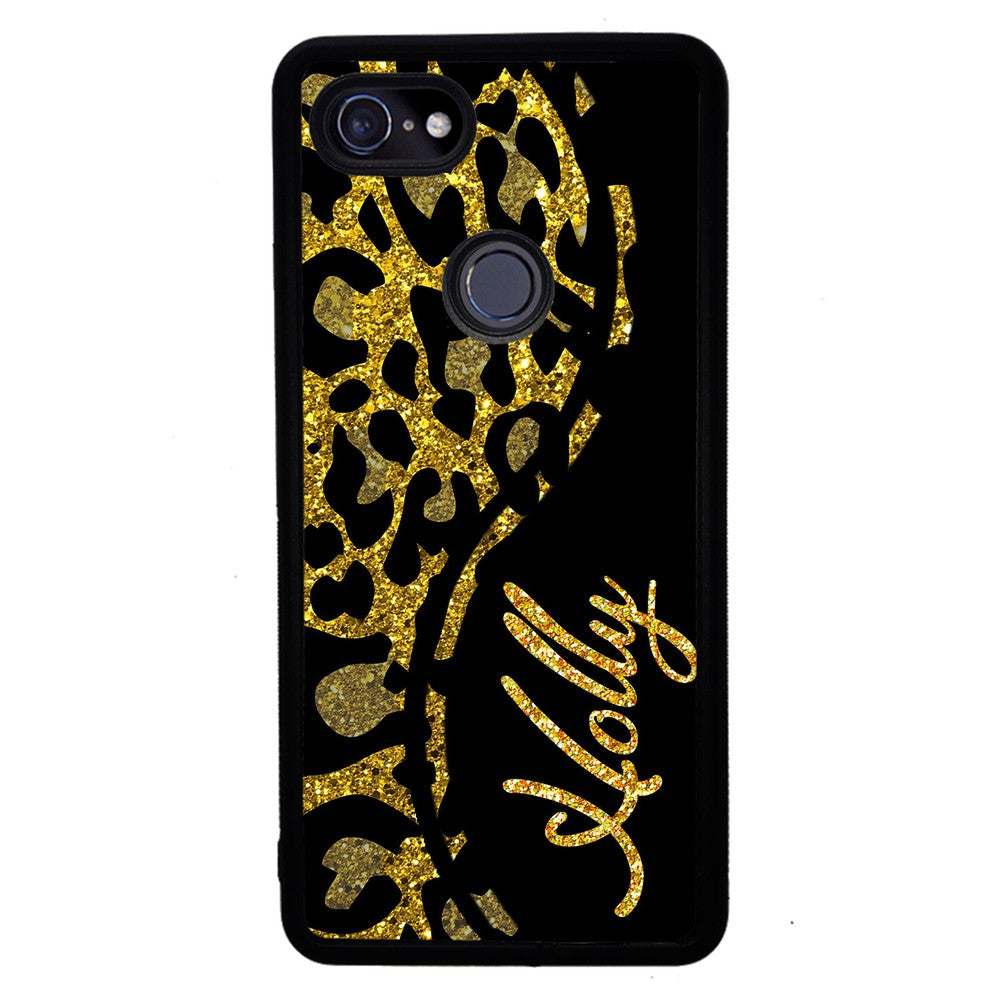 Gold Glitter Leopard Curvy Personalized Google Phone Case