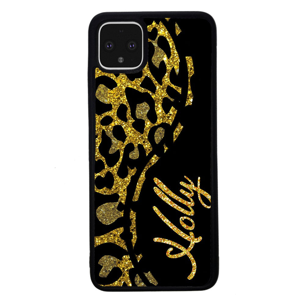 Gold Glitter Leopard Curvy Personalized Google Phone Case