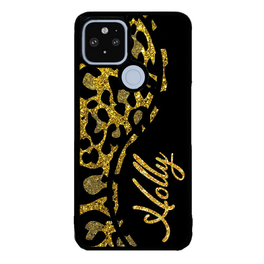 Gold Glitter Leopard Curvy Personalized Google Phone Case