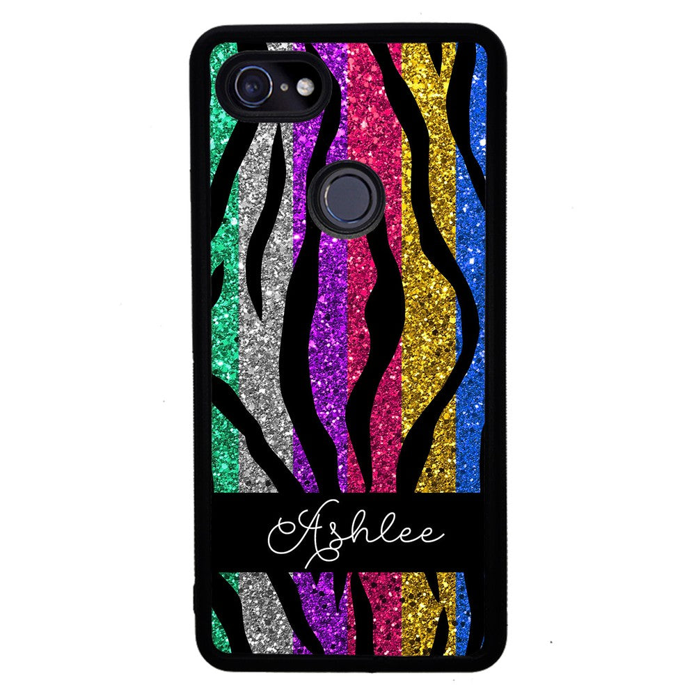 Glittery Colorful Tiger Stripe Personalized Google Phone Case