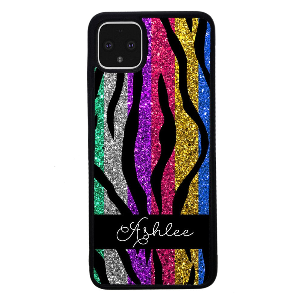 Glittery Colorful Tiger Stripe Personalized Google Phone Case