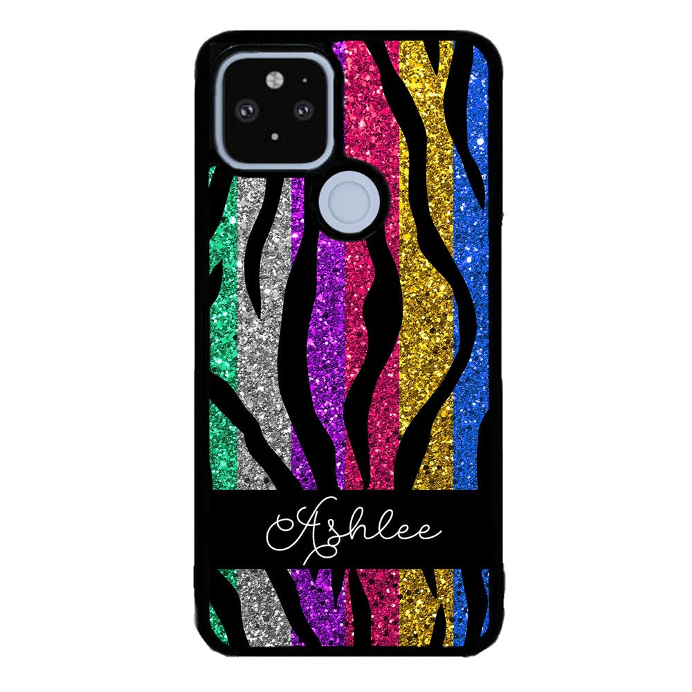 Glittery Colorful Tiger Stripe Personalized Google Phone Case
