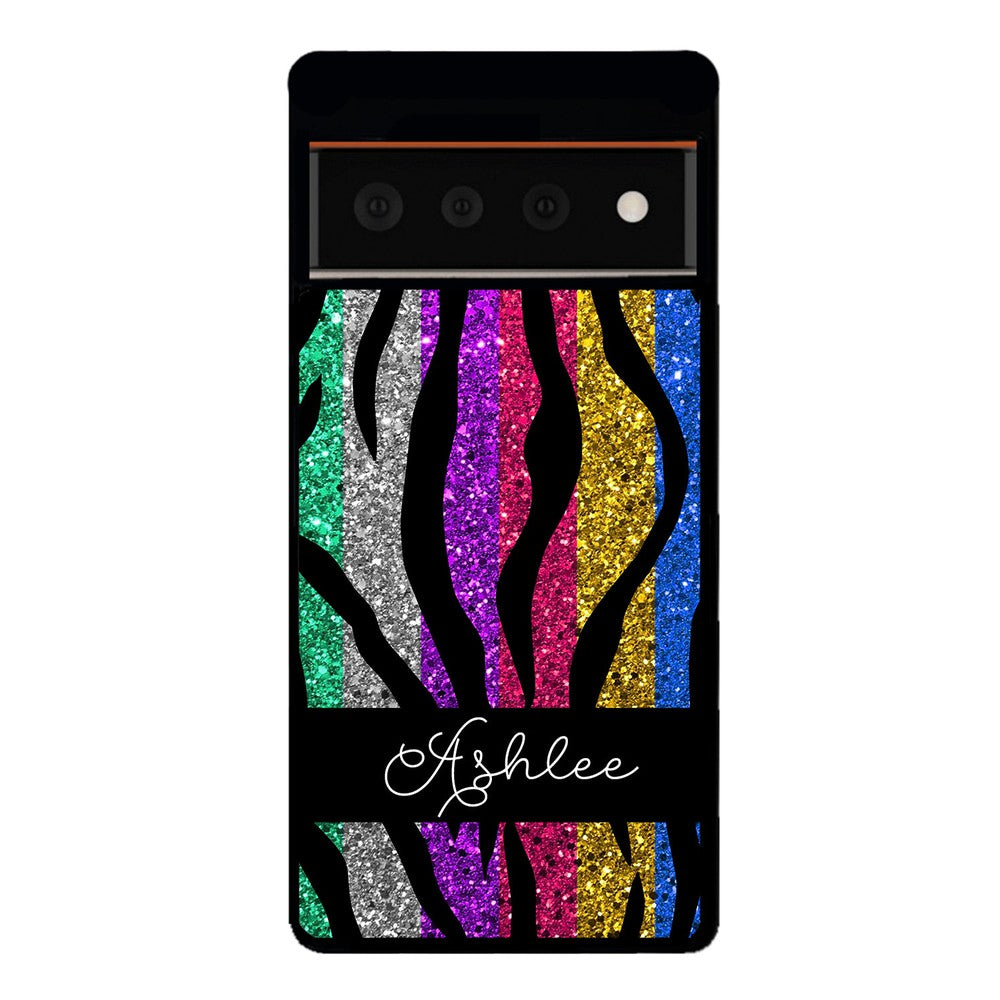 Glittery Colorful Tiger Stripe Personalized Google Phone Case
