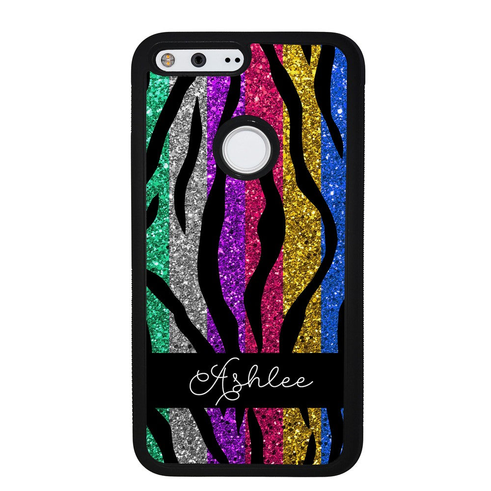 Glittery Colorful Tiger Stripe Personalized Google Phone Case