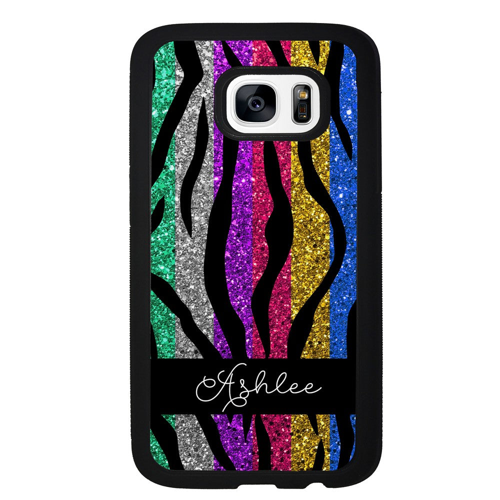 Glittery Colorful Tiger Stripe Personalized Samsung Phone Case