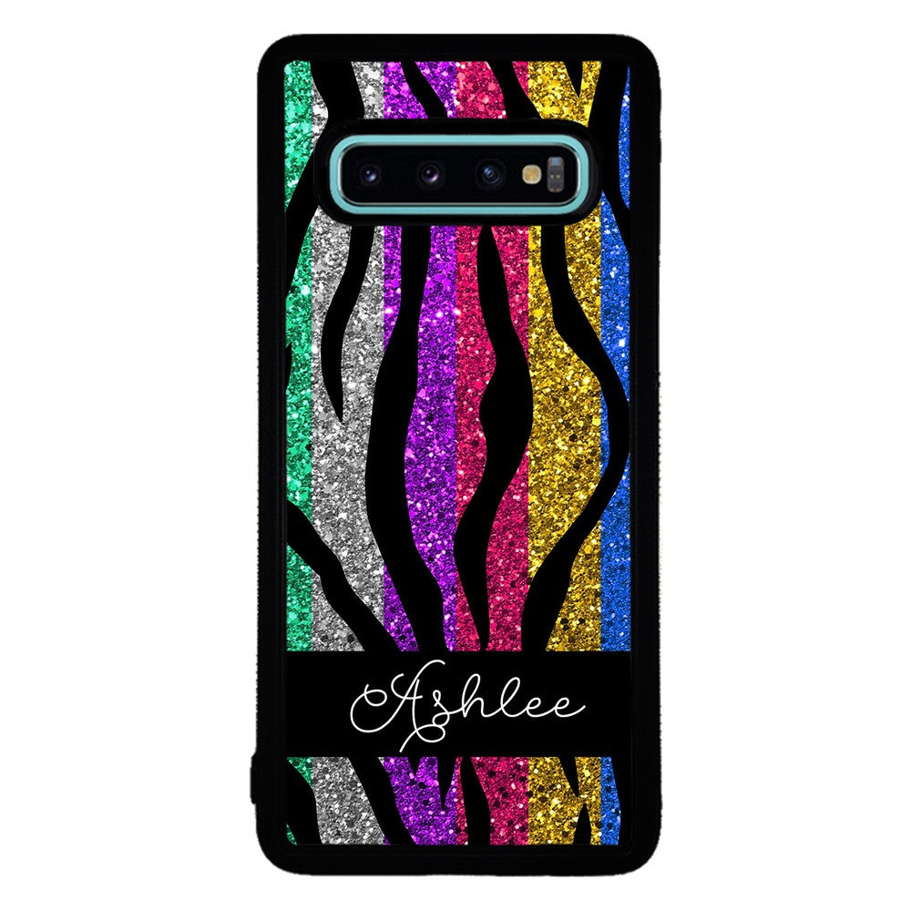 Glittery Colorful Tiger Stripe Personalized Samsung Phone Case