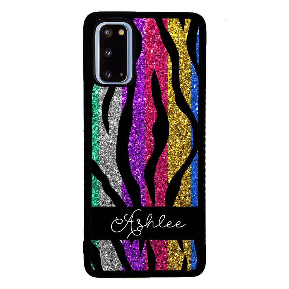 Glittery Colorful Tiger Stripe Personalized Samsung Phone Case