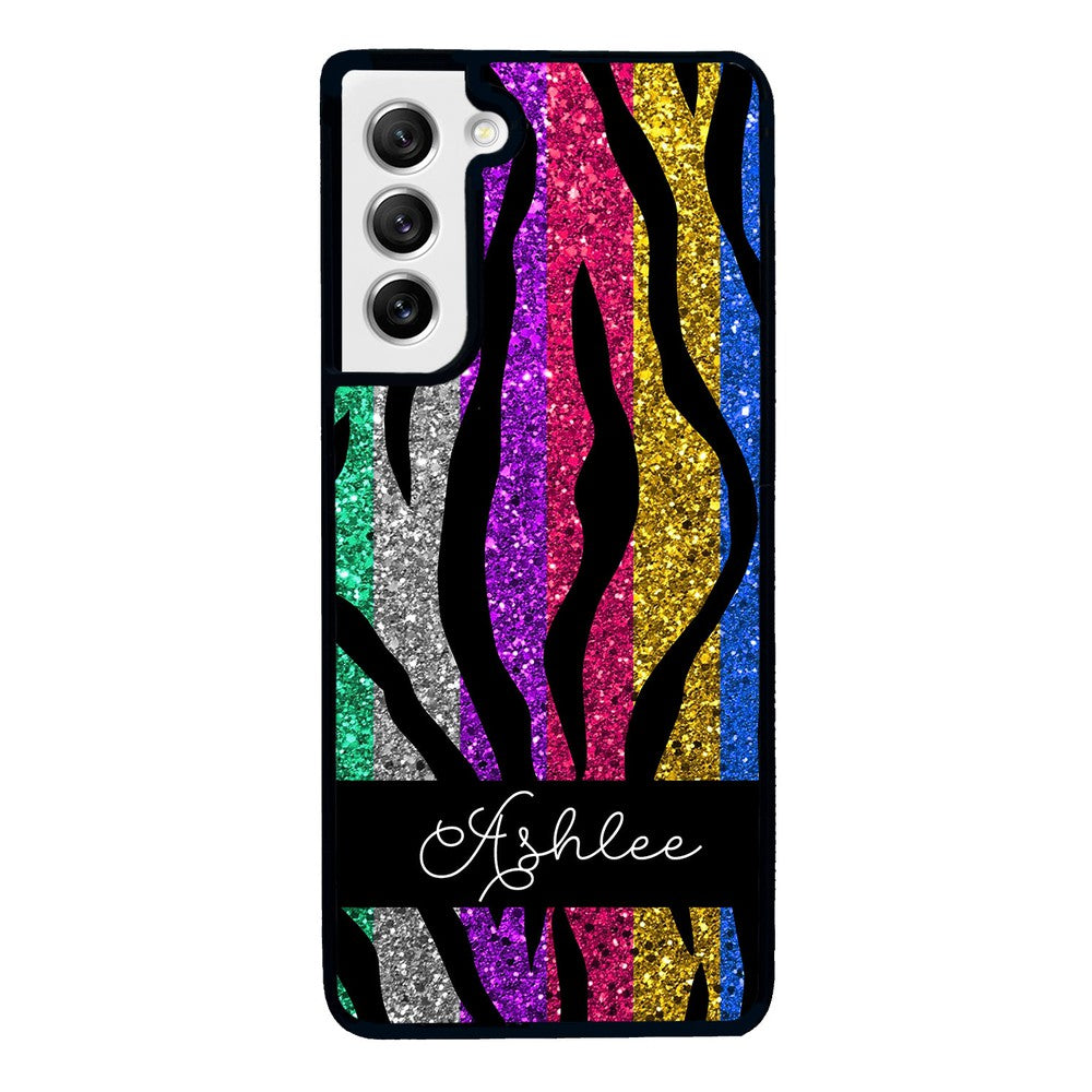 Glittery Colorful Tiger Stripe Personalized Samsung Phone Case