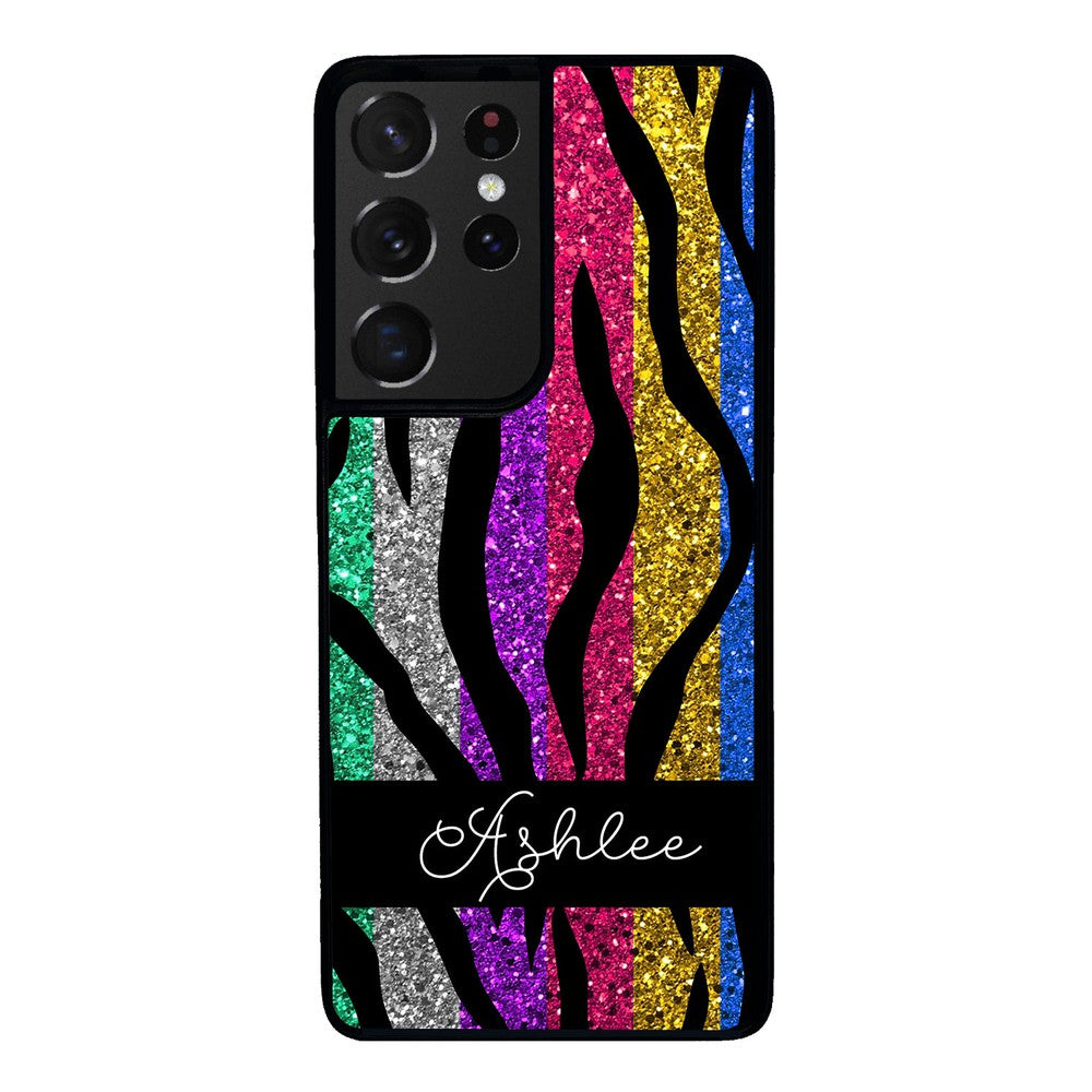Glittery Colorful Tiger Stripe Personalized Samsung Phone Case