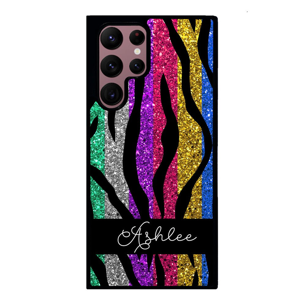 Glittery Colorful Tiger Stripe Personalized Samsung Phone Case
