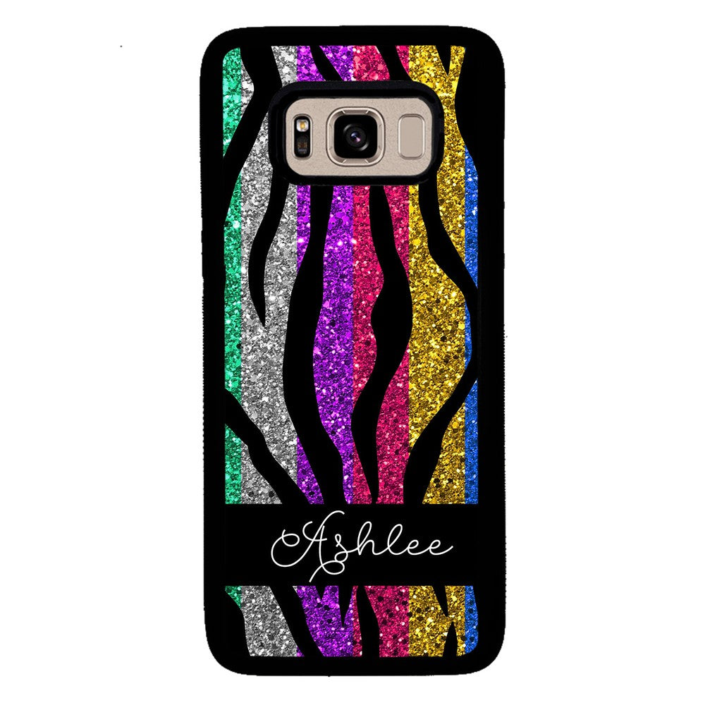 Glittery Colorful Tiger Stripe Personalized Samsung Phone Case