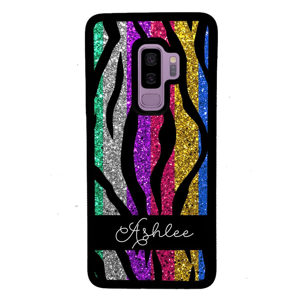 Glittery Colorful Tiger Stripe Personalized Samsung Phone Case