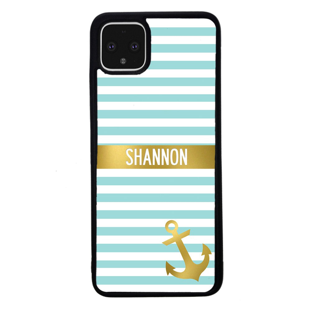 Teal White Bars Anchor Personalized Google Phone Case