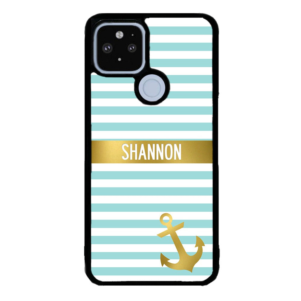 Teal White Bars Anchor Personalized Google Phone Case