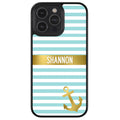 Teal White Bars Anchor Personalized Apple iPhone Case