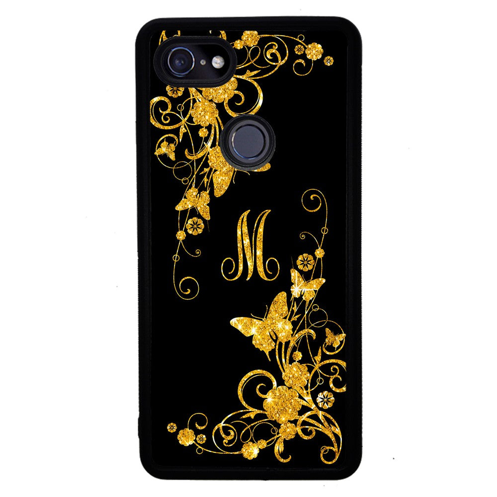 Golden Butterfly Vines Initial Google Phone Case
