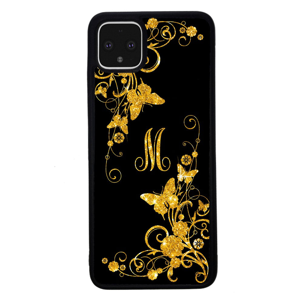 Golden Butterfly Vines Initial Google Phone Case