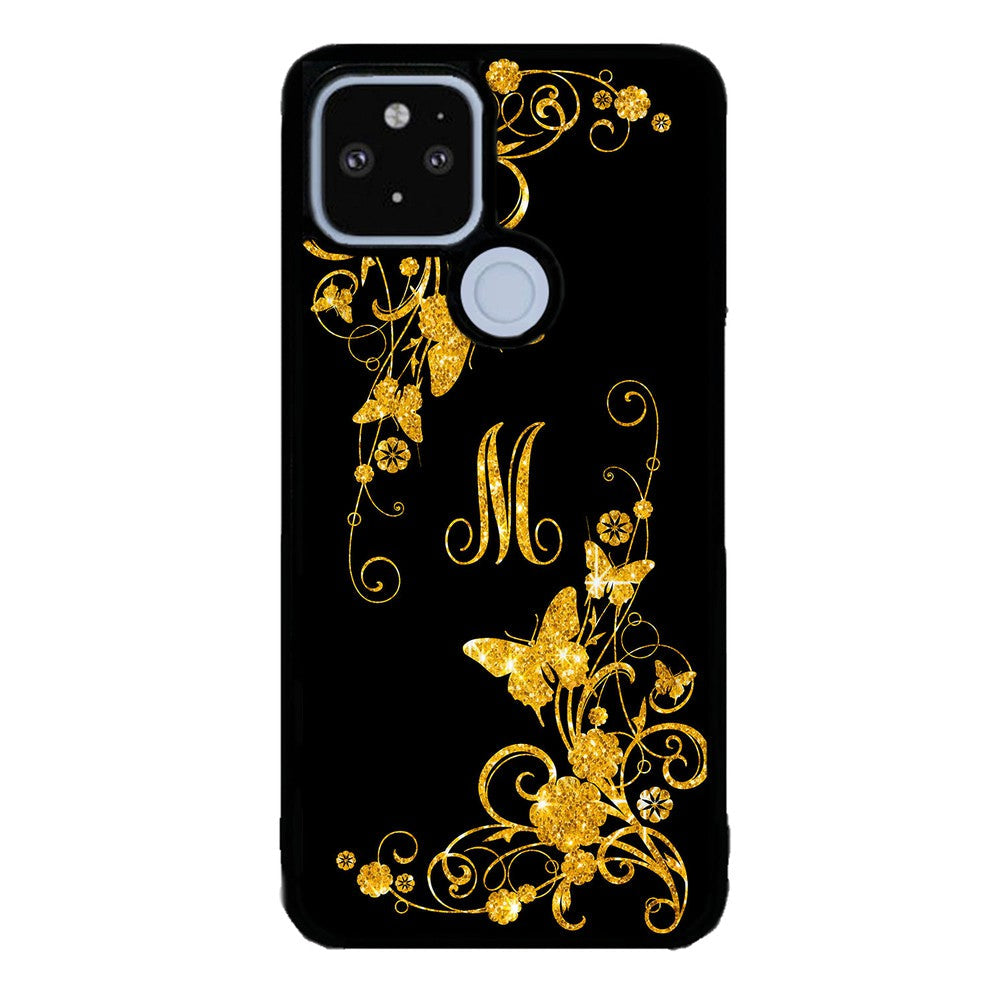 Golden Butterfly Vines Initial Google Phone Case