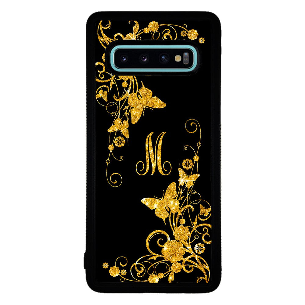 Golden Butterfly Vines Initial Samsung Phone Case