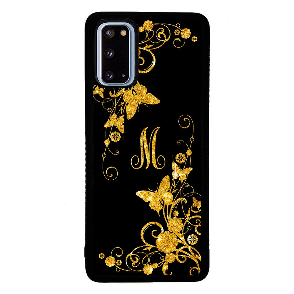Golden Butterfly Vines Initial Samsung Phone Case