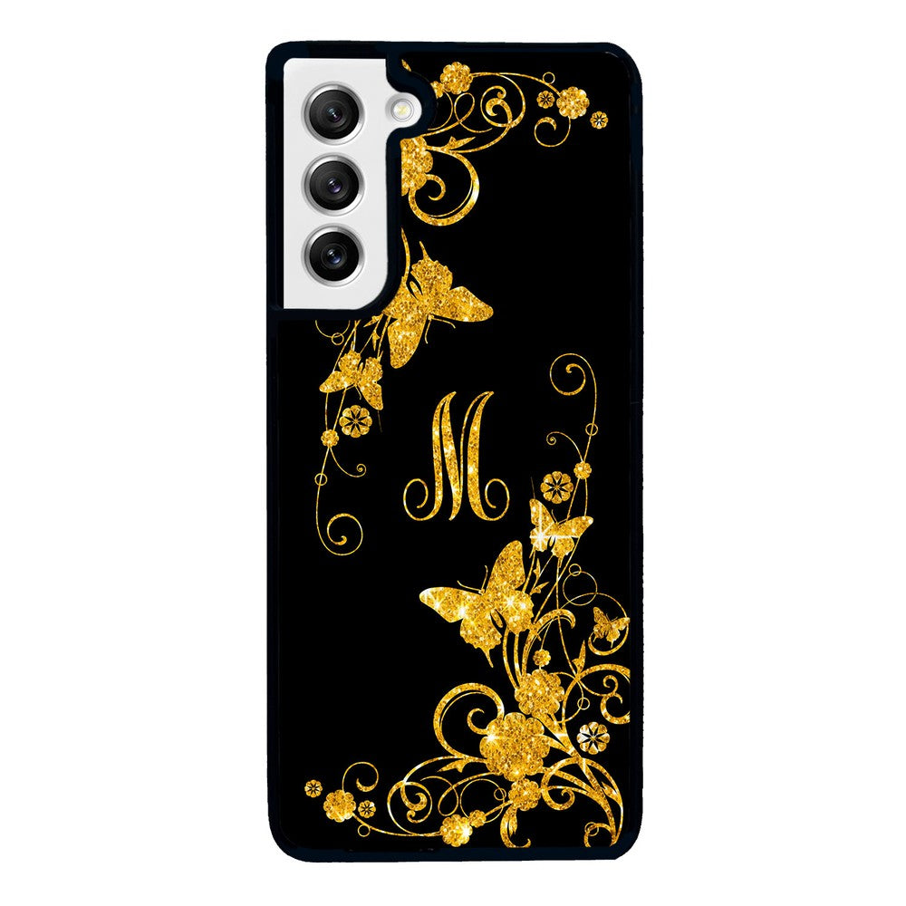 Golden Butterfly Vines Initial Samsung Phone Case