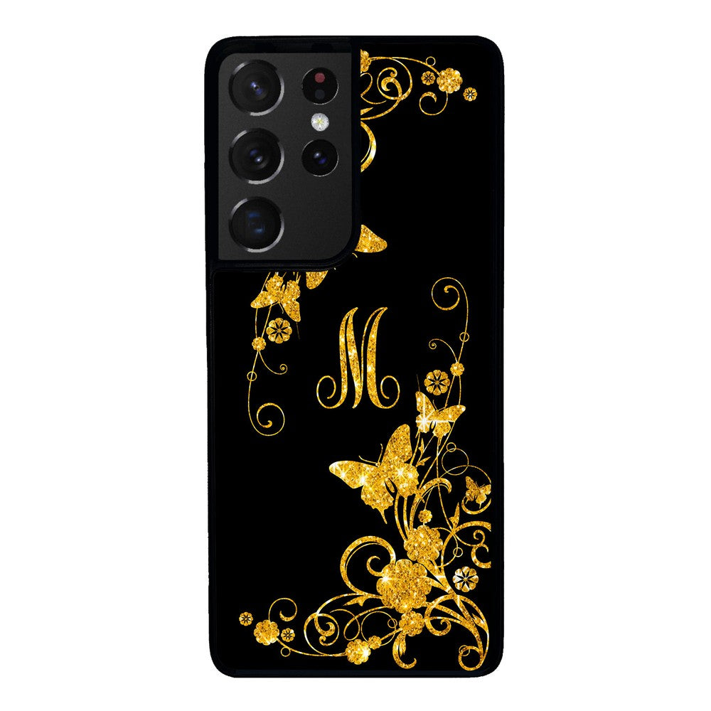 Golden Butterfly Vines Initial Samsung Phone Case