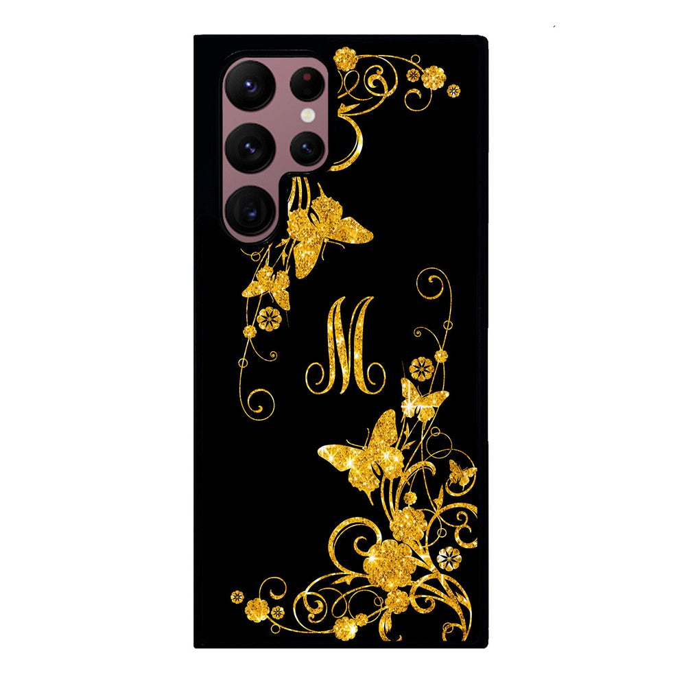 Golden Butterfly Vines Initial Samsung Phone Case