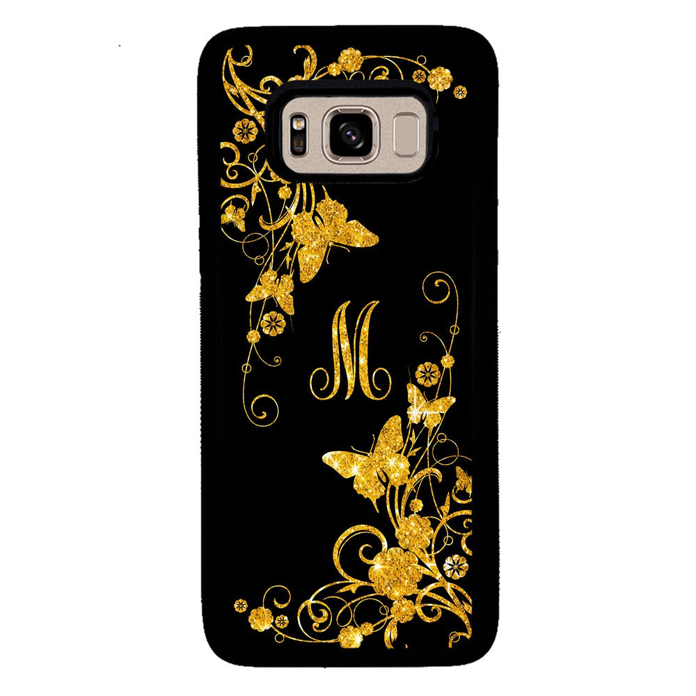 Golden Butterfly Vines Initial Samsung Phone Case