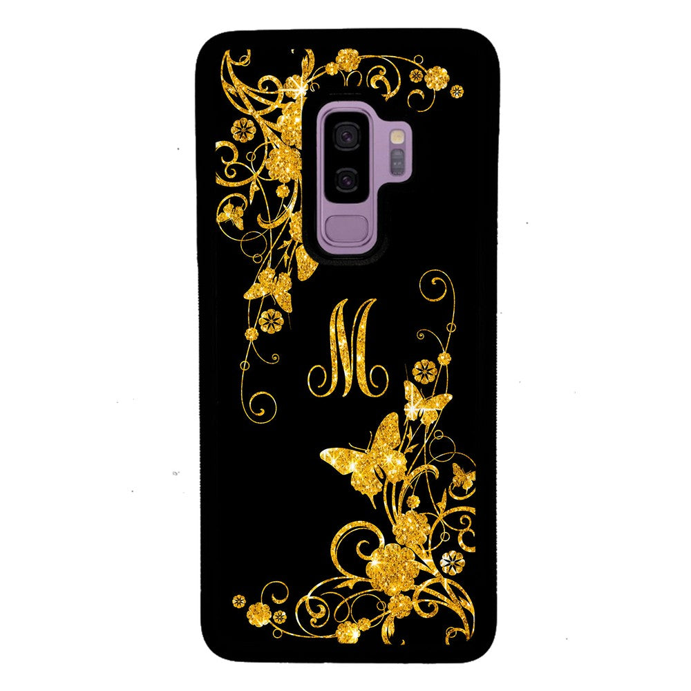 Golden Butterfly Vines Initial Samsung Phone Case