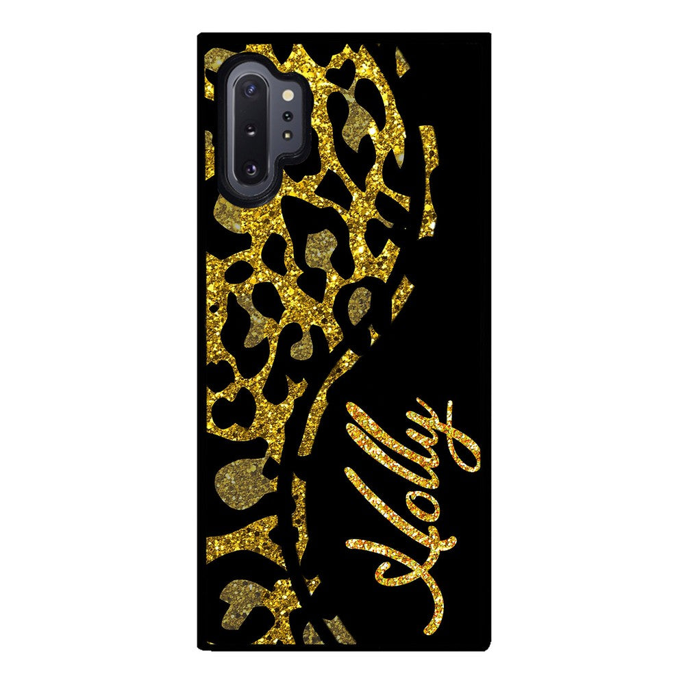 Gold Glitter Leopard Curvy Personalized Samsung Phone Case