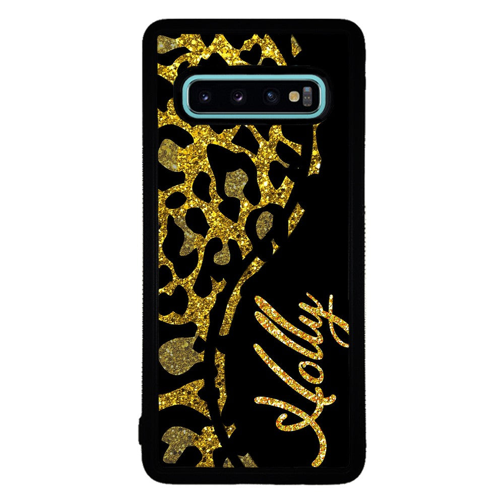 Gold Glitter Leopard Curvy Personalized Samsung Phone Case