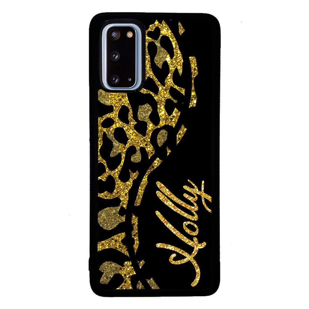 Gold Glitter Leopard Curvy Personalized Samsung Phone Case