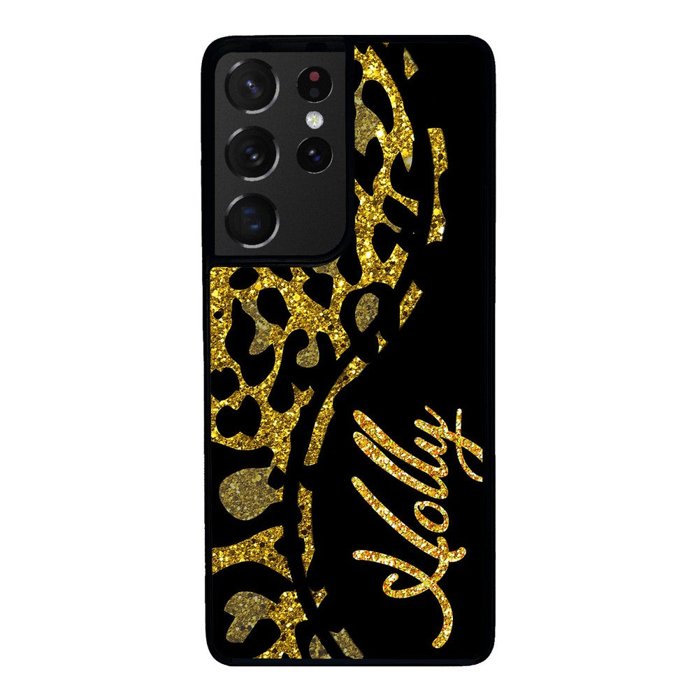 Gold Glitter Leopard Curvy Personalized Samsung Phone Case