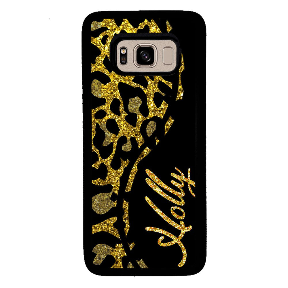 Gold Glitter Leopard Curvy Personalized Samsung Phone Case