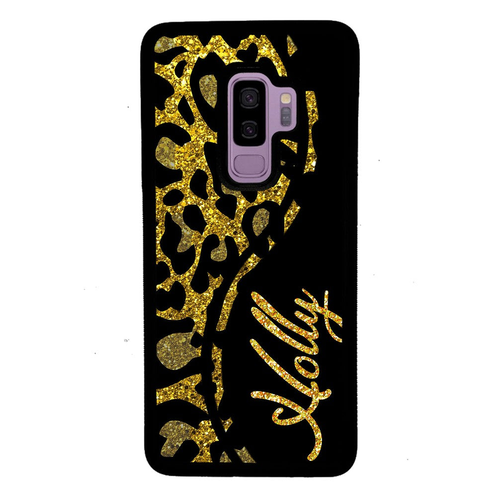 Gold Glitter Leopard Curvy Personalized Samsung Phone Case