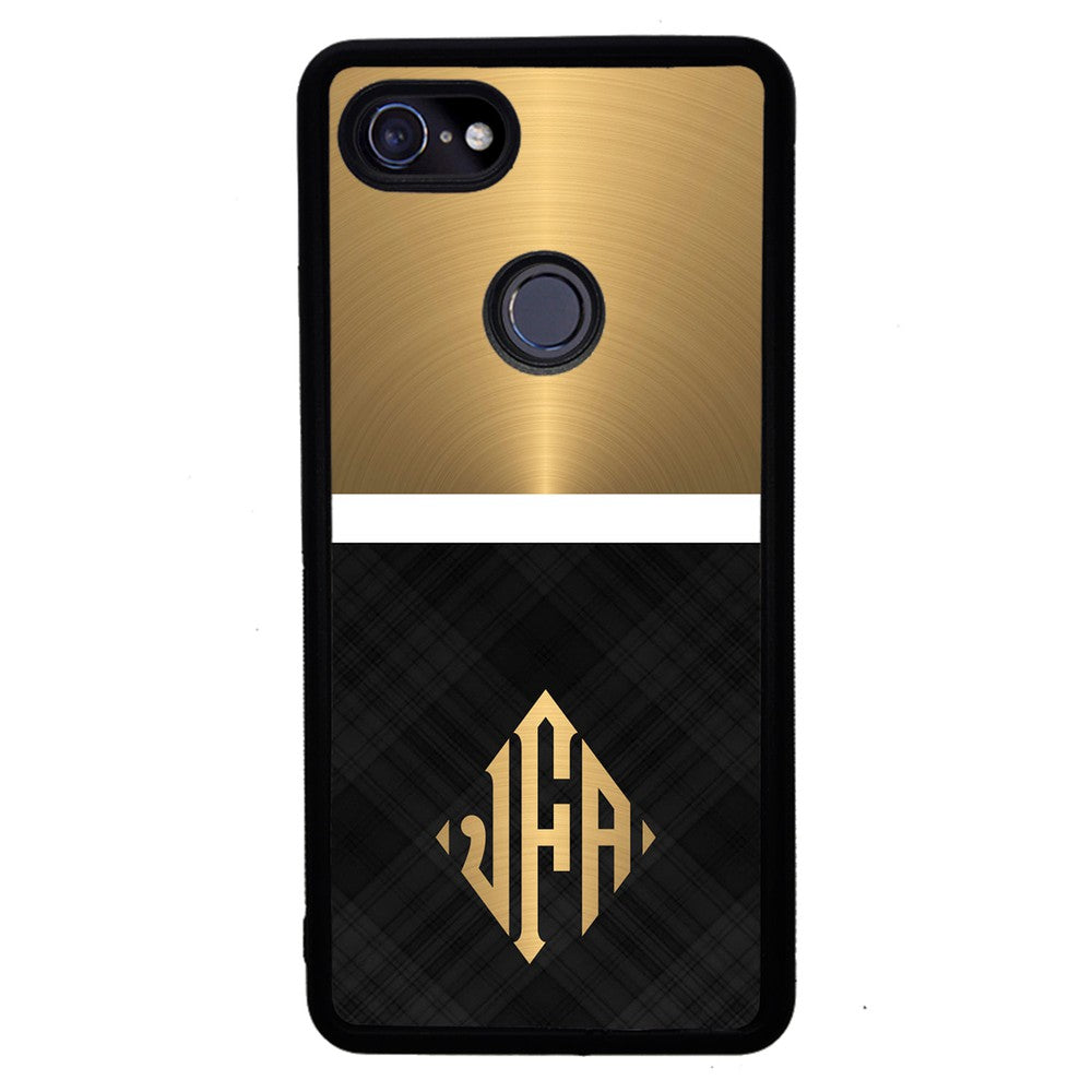 Gold and Black Plaid - Triangle Monogram Google Phone Case