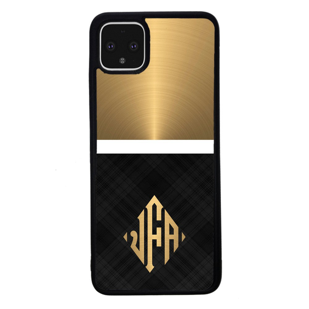 Gold and Black Plaid - Triangle Monogram Google Phone Case
