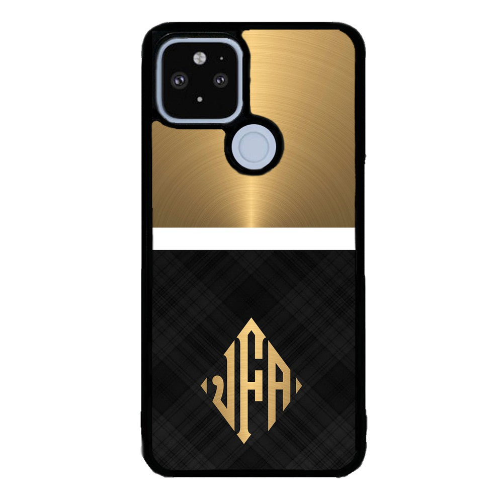 Gold and Black Plaid - Triangle Monogram Google Phone Case