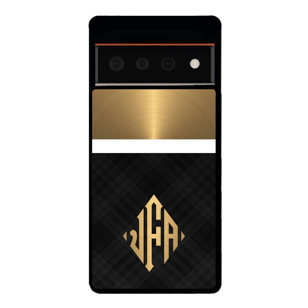 Gold and Black Plaid - Triangle Monogram Google Phone Case