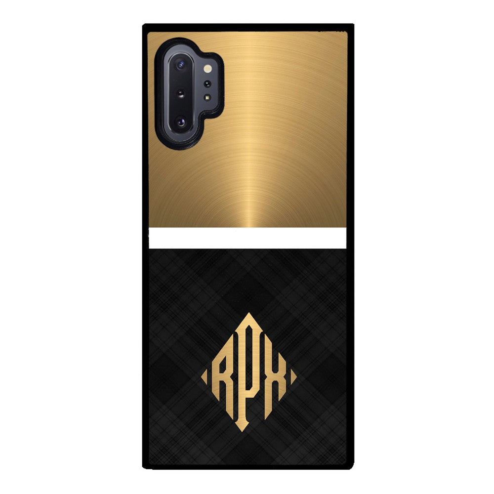 Gold and Black Plaid - Triangle Monogram Samsung Phone Case
