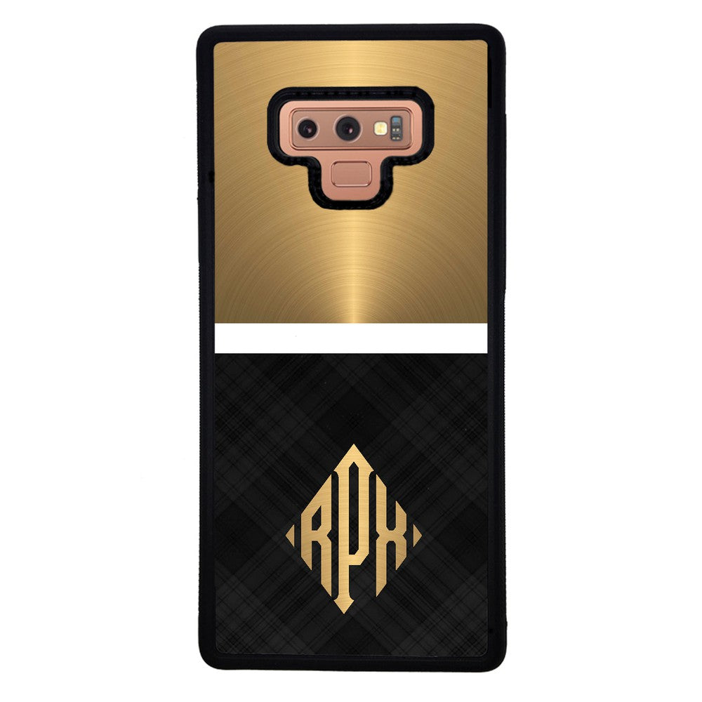 Gold and Black Plaid - Triangle Monogram Samsung Phone Case