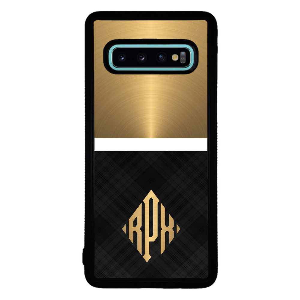 Gold and Black Plaid - Triangle Monogram Samsung Phone Case