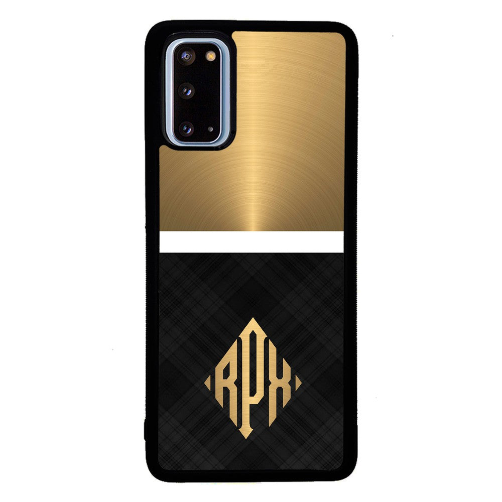 Gold and Black Plaid - Triangle Monogram Samsung Phone Case