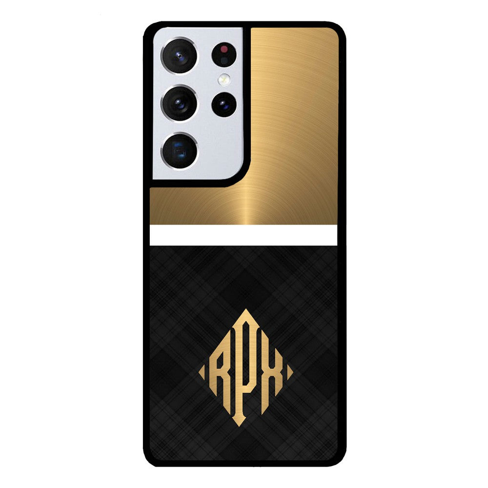 Gold and Black Plaid - Triangle Monogram Samsung Phone Case