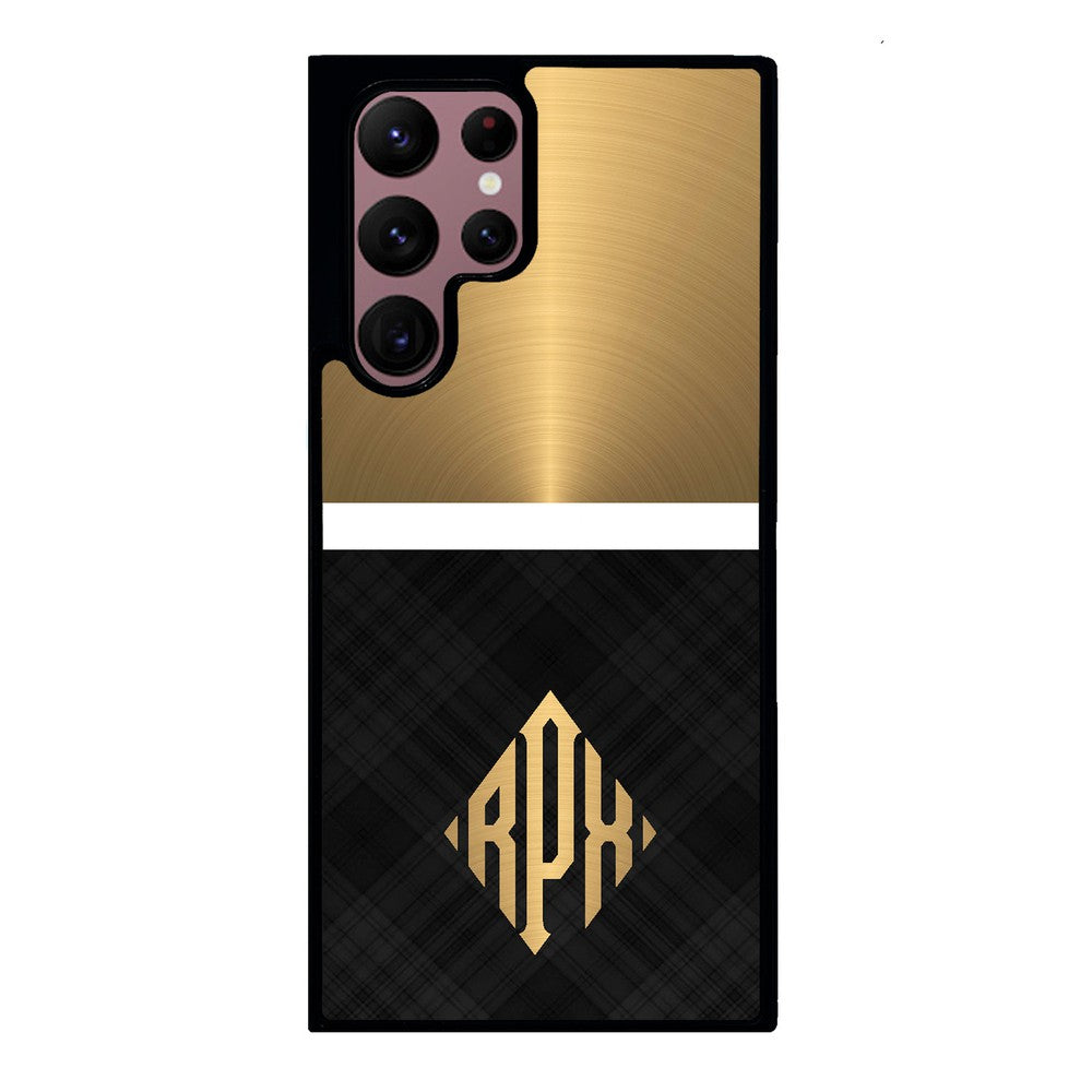 Gold and Black Plaid - Triangle Monogram Samsung Phone Case