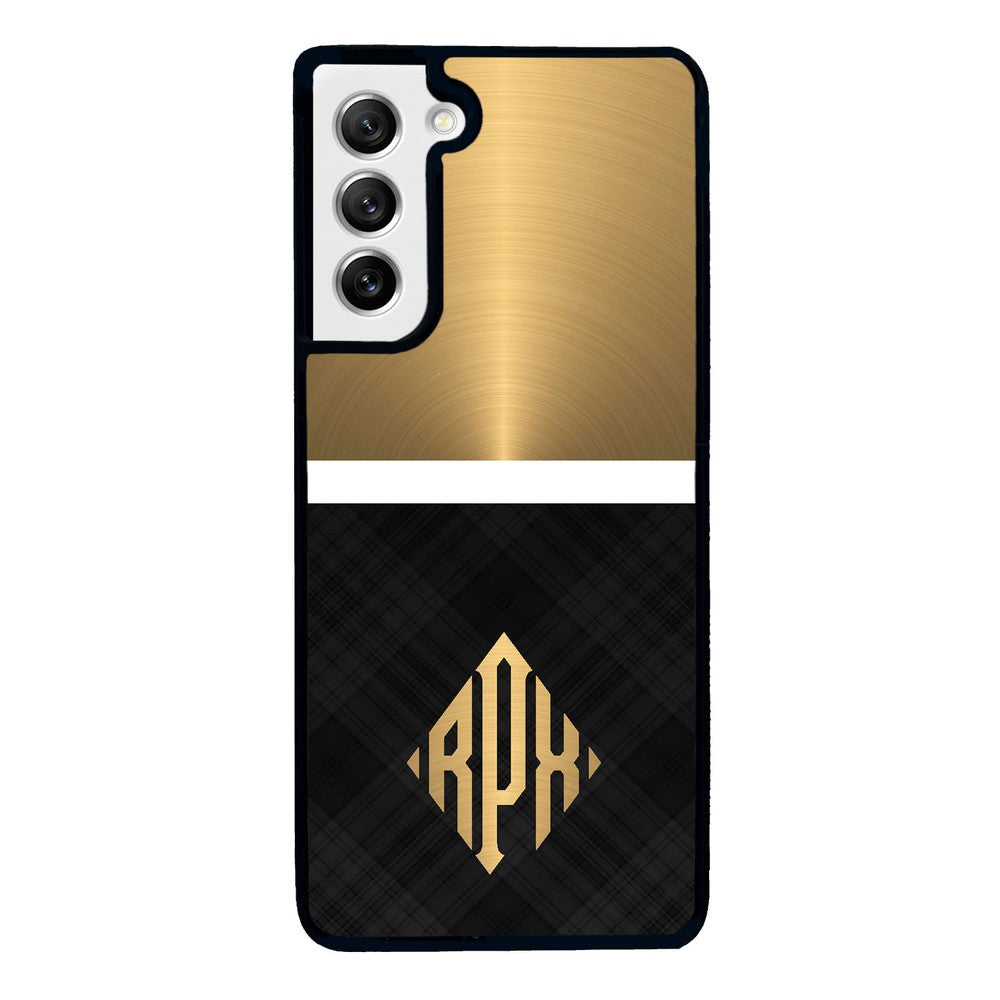 Gold and Black Plaid - Triangle Monogram Samsung Phone Case