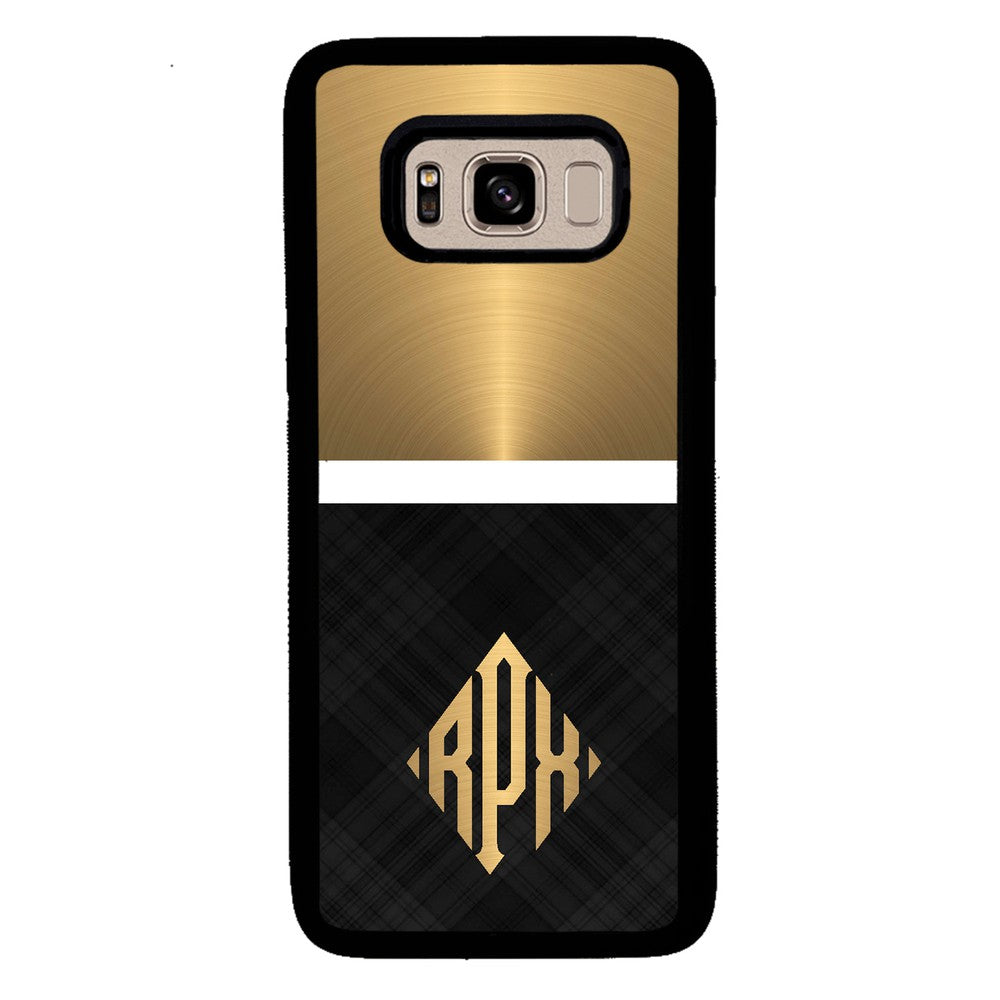 Gold and Black Plaid - Triangle Monogram Samsung Phone Case