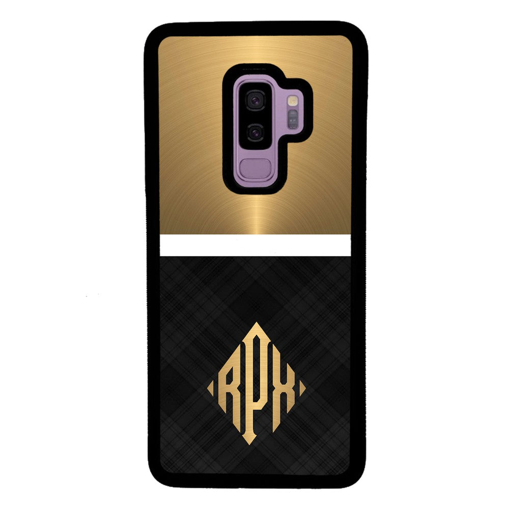 Gold and Black Plaid - Triangle Monogram Samsung Phone Case