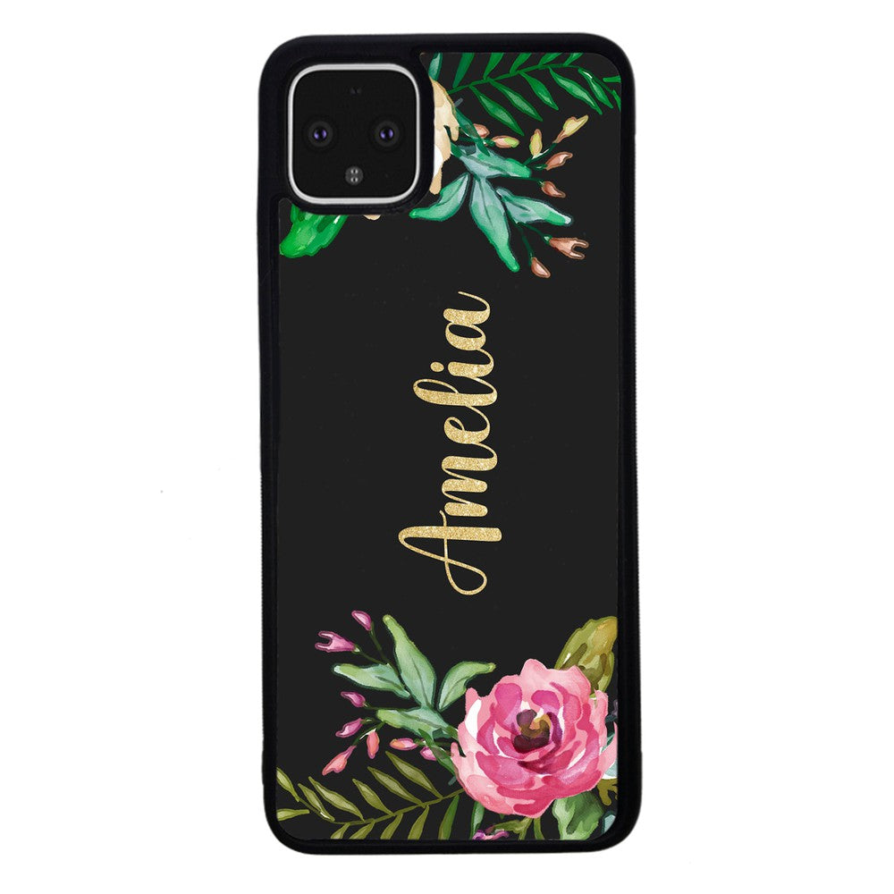 Vintage Flowers Golden Personalization Google Phone Case
